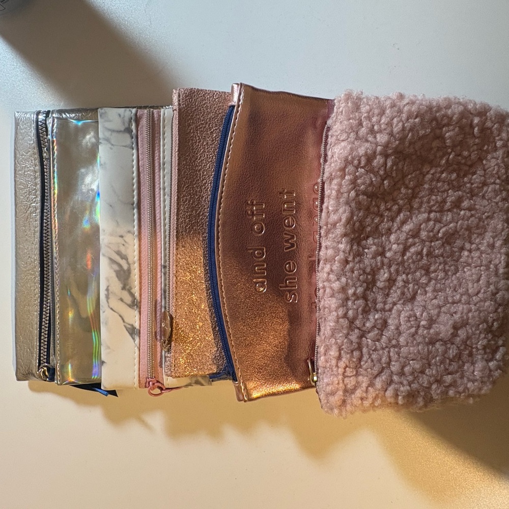 Ipsy Metallic and Pink Pouch Collection Set of 6 Bags.